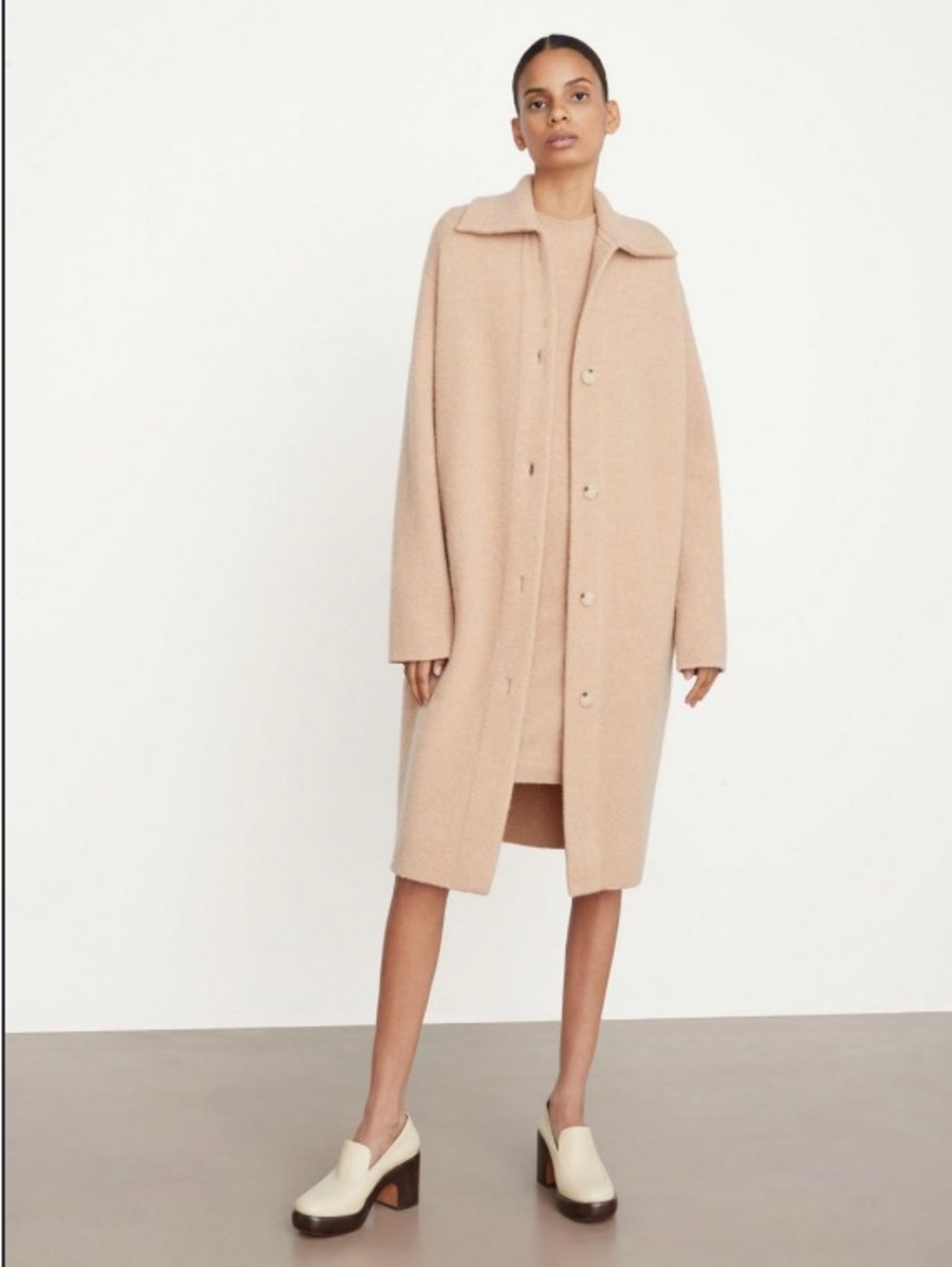 Vince Alpaca Wool Blend Collared Knit Coat in Light Brittle